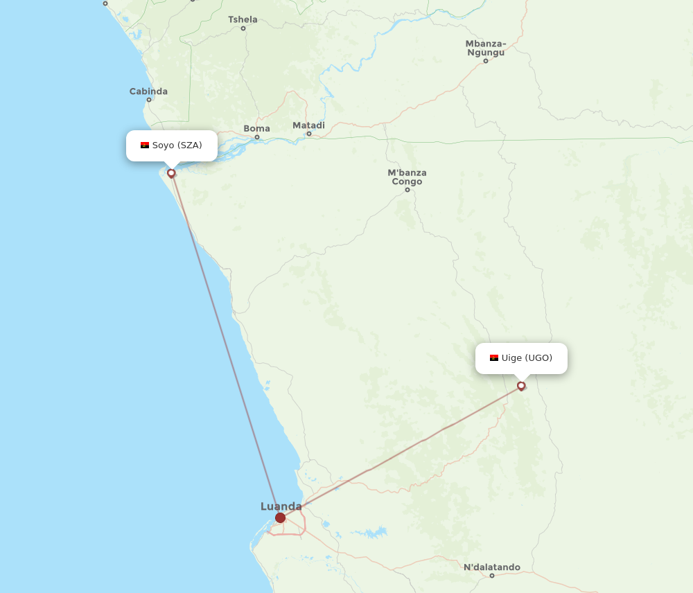 Flights From Uige To Soyo, Ugo To Sza - Flight Routes