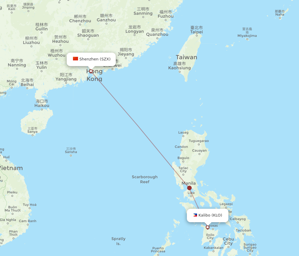 All flight routes from Kalibo to Shenzhen, KLO to SZX - Flight Routes