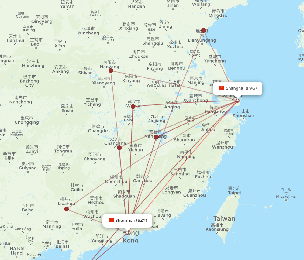 Flights from Shenzhen to Shanghai SZX to PVG Flight Routes