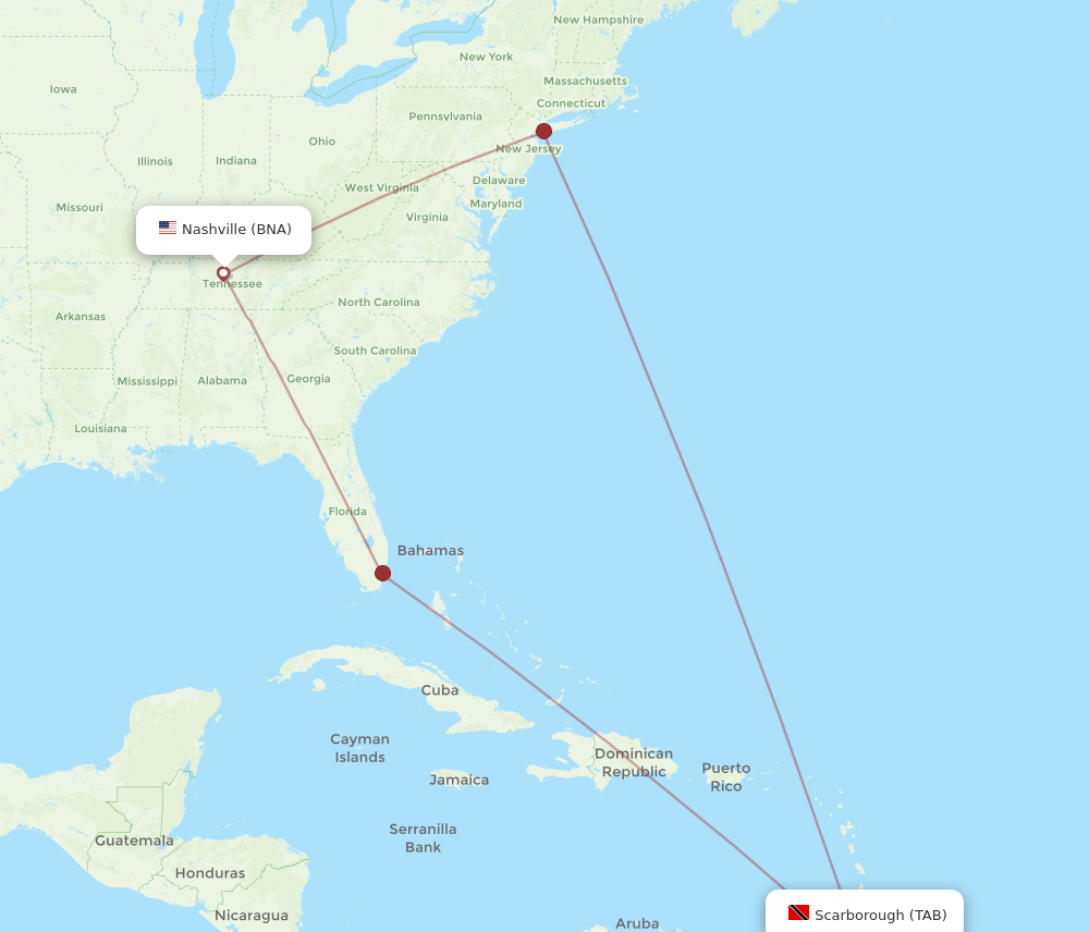 Flights from Tobago to Nashville TAB to BNA Flight Routes