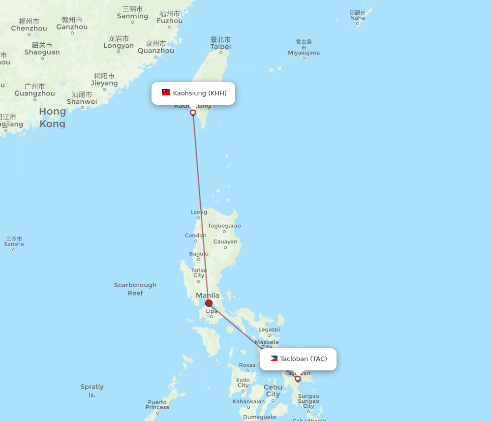 Flights from Tacloban to Kaohsiung TAC to KHH Flight Routes