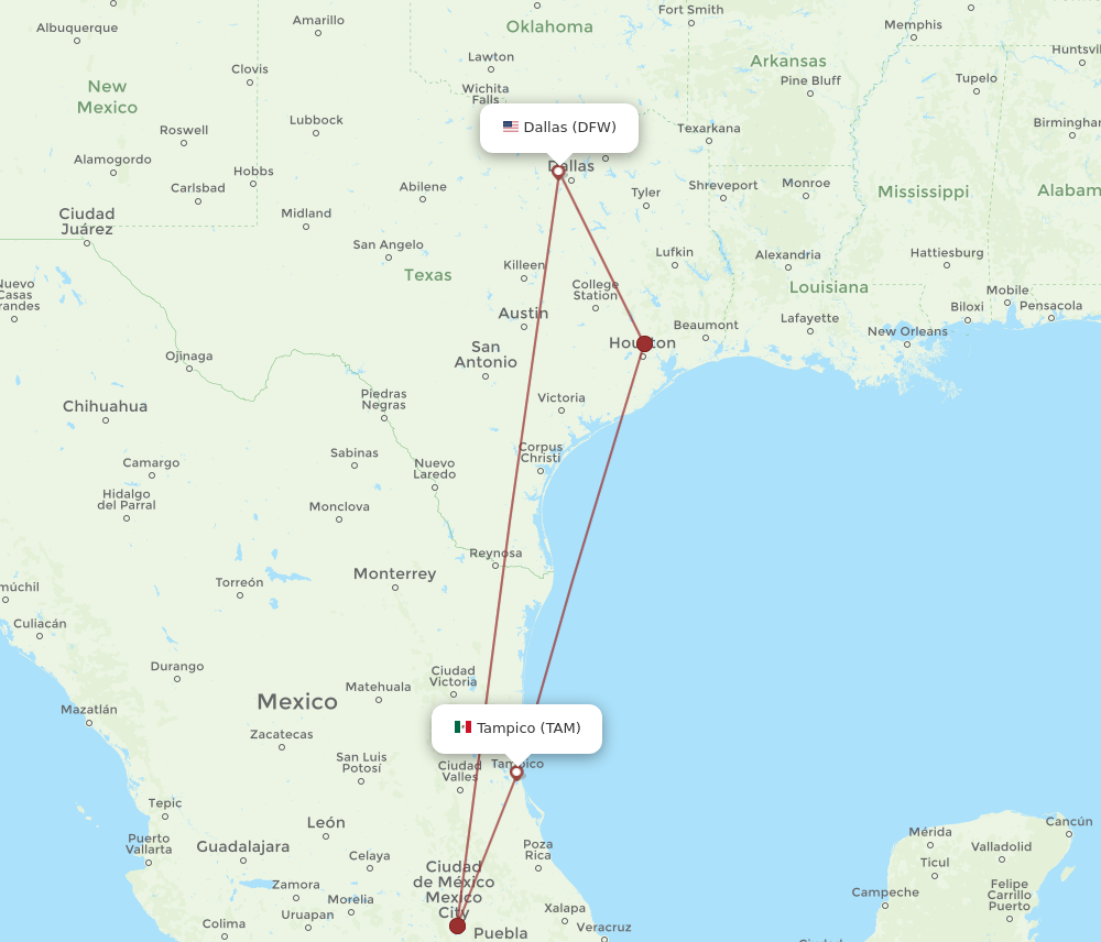 Flights from Tampico to Dallas TAM to DFW Flight Routes