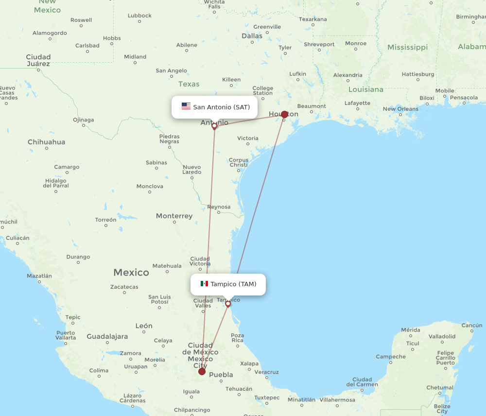 Flights from Tampico to San Antonio TAM to SAT Flight Routes