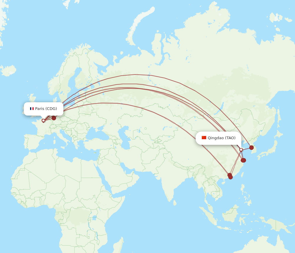 TAO to CDG flights and routes map