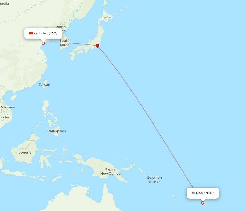 All flight routes from Qingdao to Nadi, TAO to NAN Flight Routes