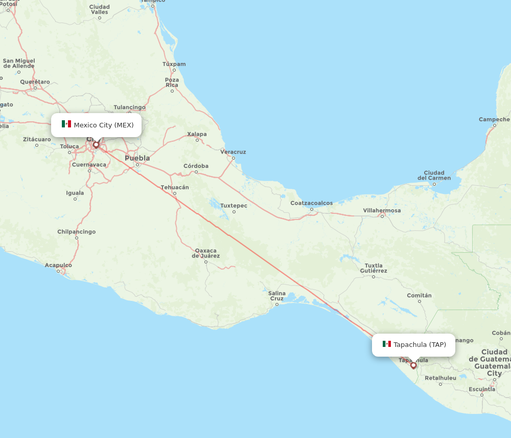 All flight routes from Tapachula to Mexico City, TAP to MEX - Flight Routes