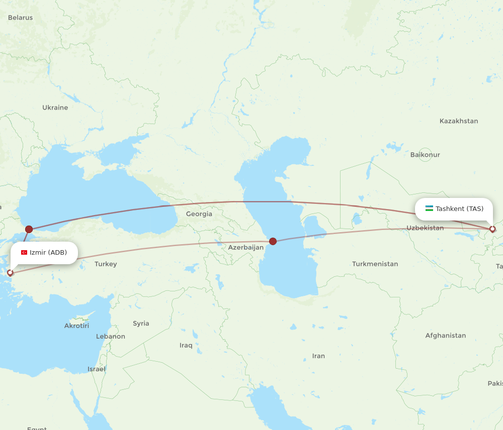 All Flight Routes From Tashkent To Izmir, TAS To ADB - Flight Routes