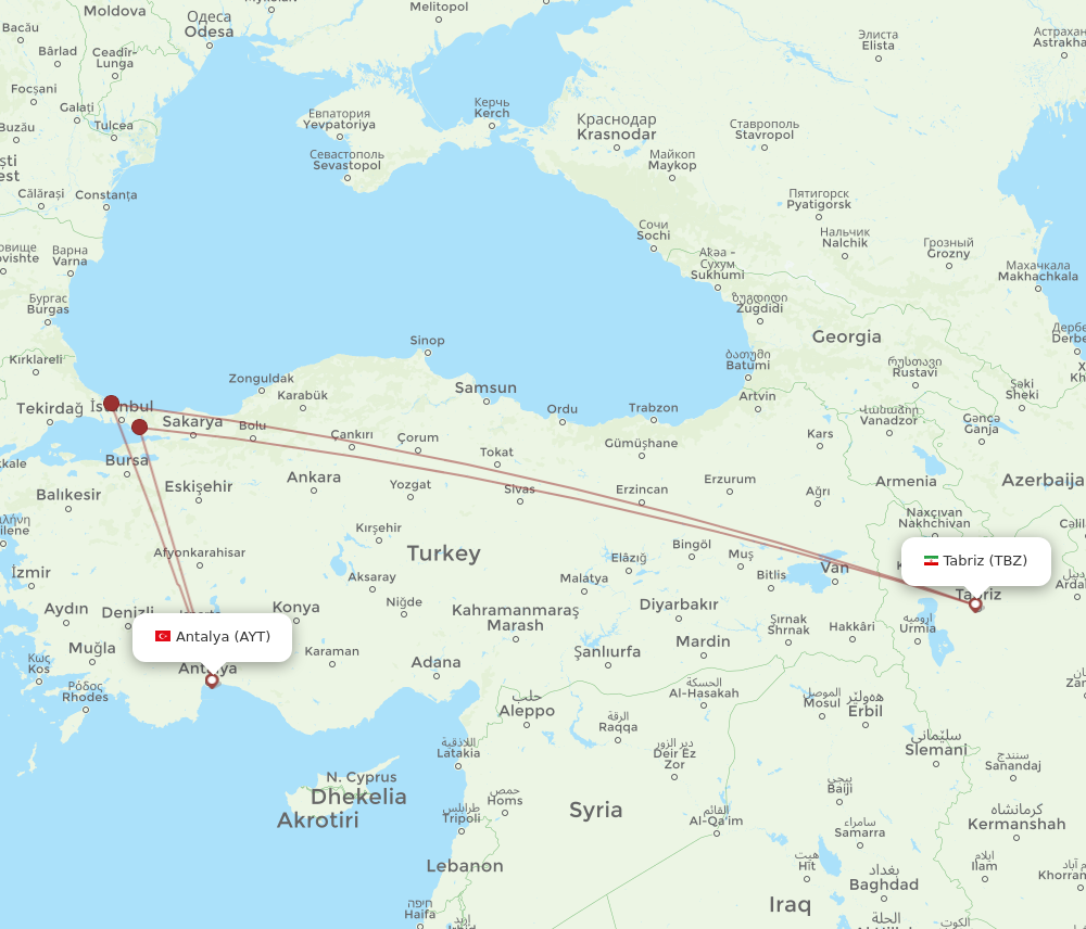 Flights from Tabriz to Antalya TBZ to AYT Flight Routes