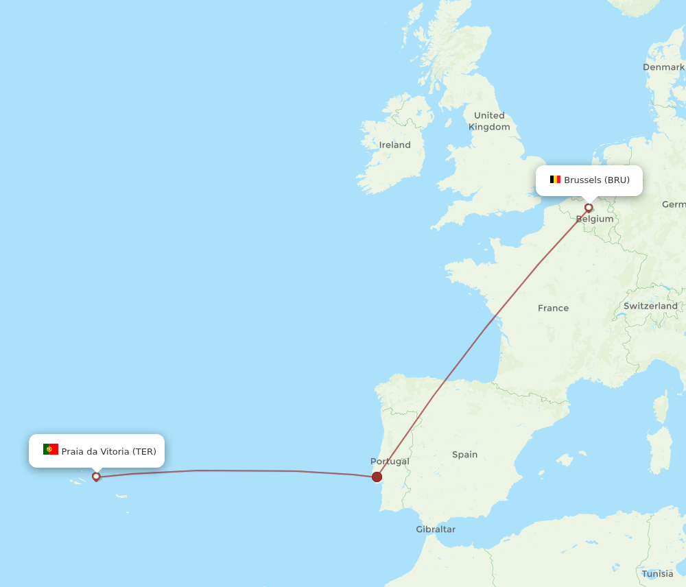 Flights from Terceira to Brussels TER to BRU Flight Routes