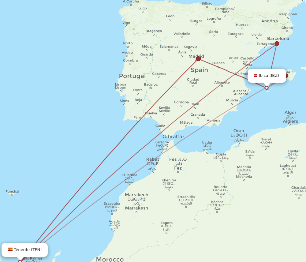 Flights from Tenerife to Ibiza TFN to IBZ Flight Routes