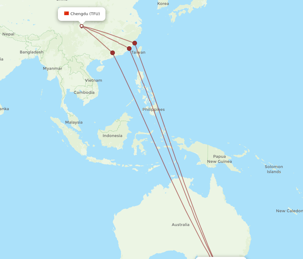 All flight routes from Melbourne to Chengdu, MEL to TFU - Flight Routes