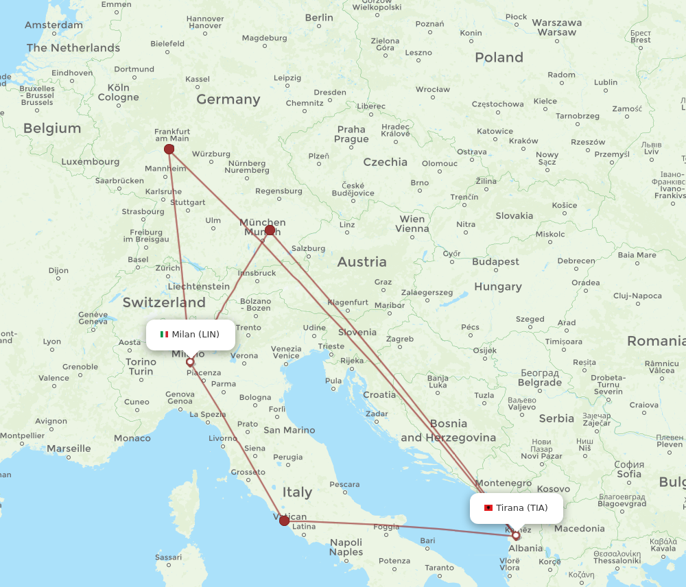 Flights from Tirana to Milan TIA to LIN Flight Routes