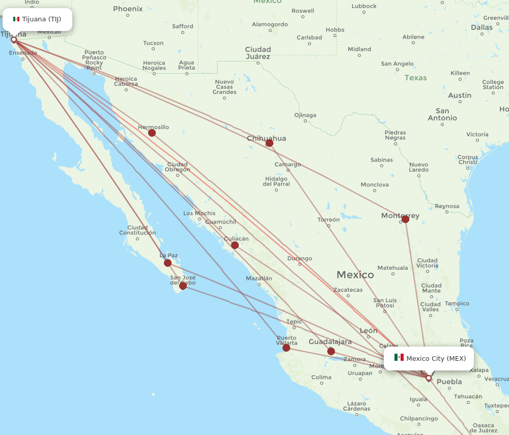 Flights from Tijuana to Mexico City TIJ to MEX Flight Routes