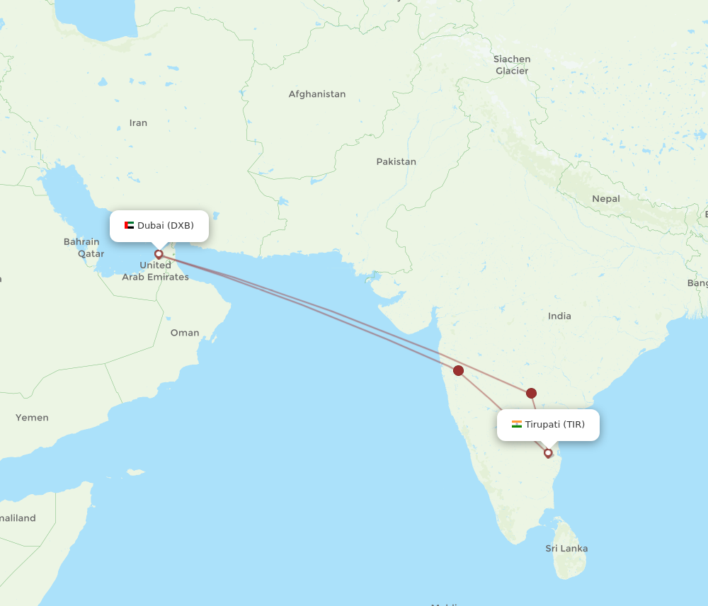 TIR to DXB flights and routes map