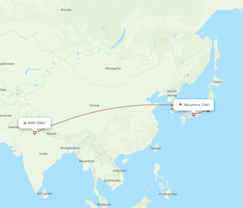 Flights from Tokushima to Delhi TKS to DEL Flight Routes