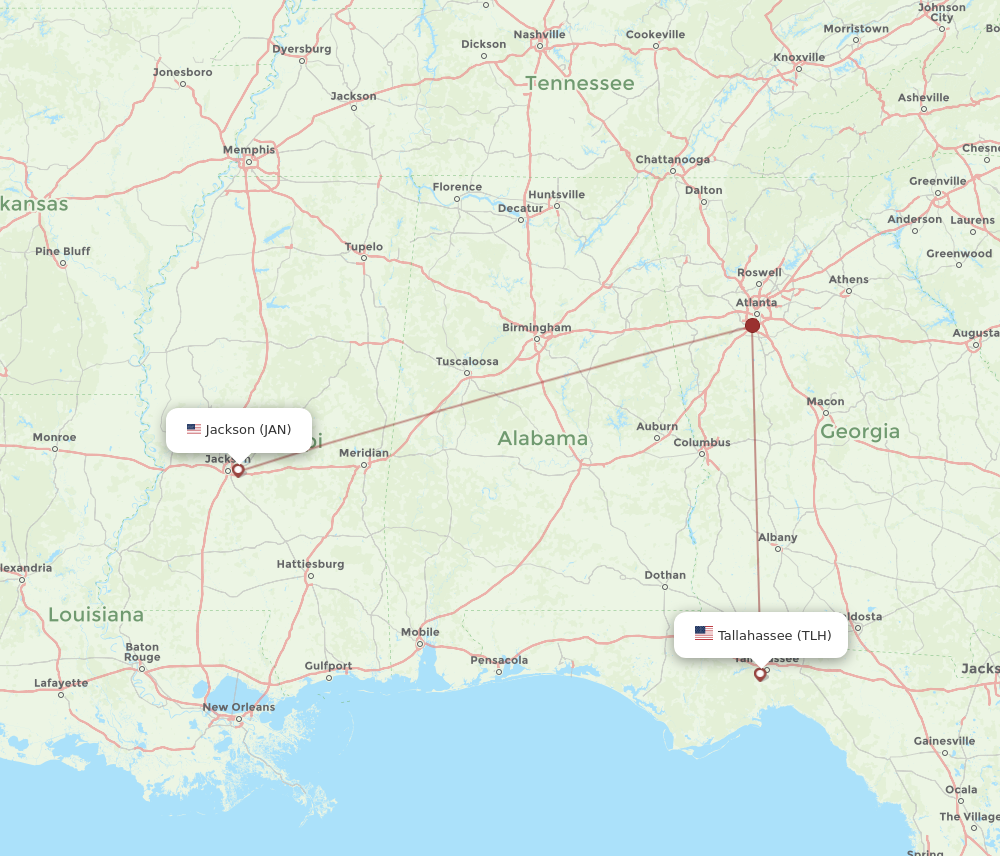 Flights from Tallahassee to Jackson TLH to JAN Flight Routes