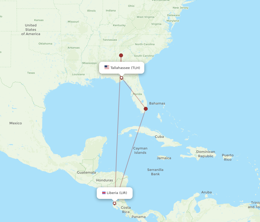 All flight routes from Tallahassee to Guanacaste, TLH to LIR - Flight ...