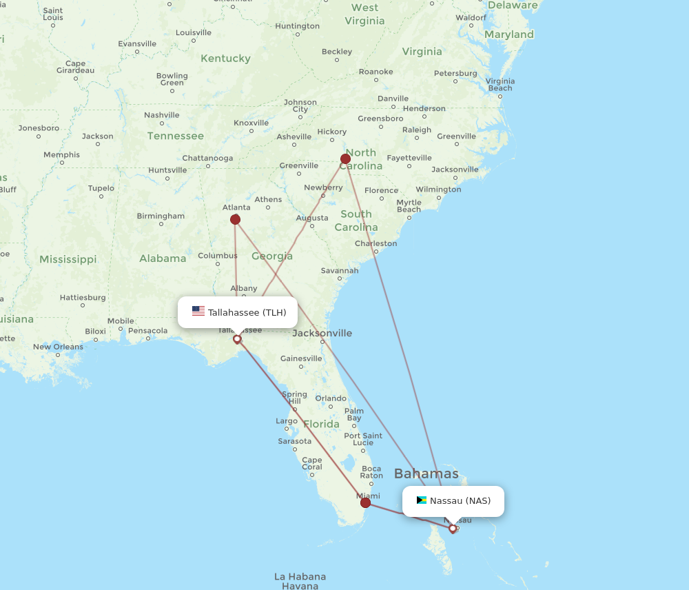 Flights from Tallahassee to Nassau TLH to NAS Flight Routes