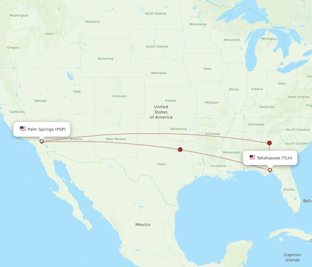 All flight routes from Tallahassee to Palm Springs, TLH to PSP Flight Routes