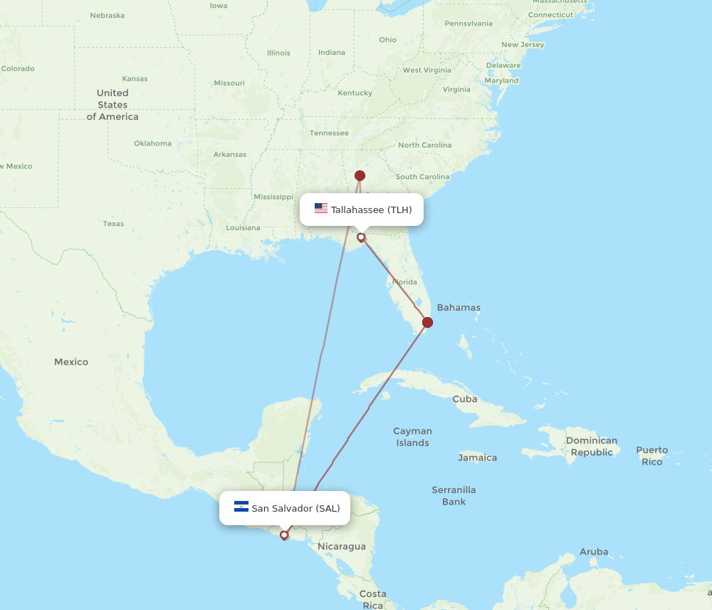 Flights from Tallahassee to San Salvador TLH to SAL Flight Routes