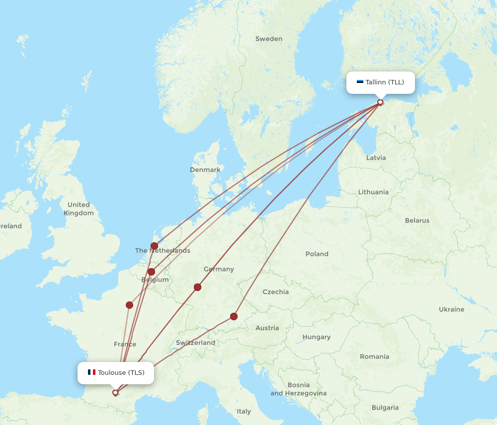 All Flight Routes From Toulouse To Tallinn Tls To Tll Flight Routes 5460