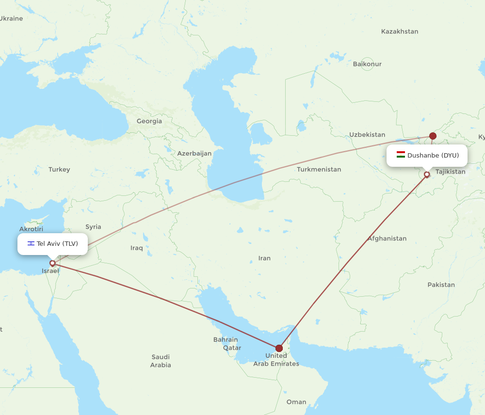 Flights from Tel Aviv Yafo to Dushanbe TLV to DYU Flight Routes