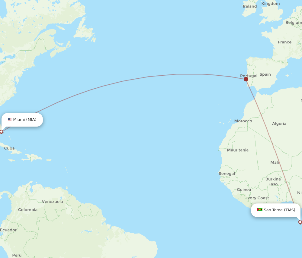 Flights from Miami to Sao Tome Island, MIA to TMS Flight Routes