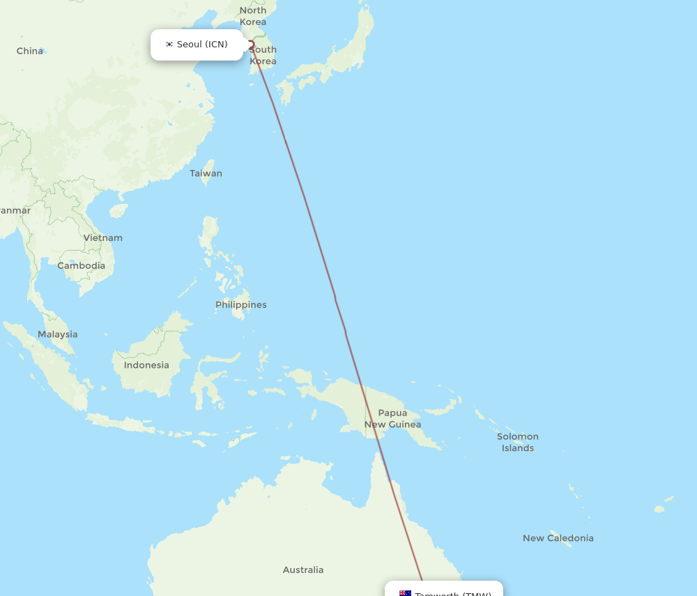 Flights from Tamworth to Seoul TMW to ICN Flight Routes