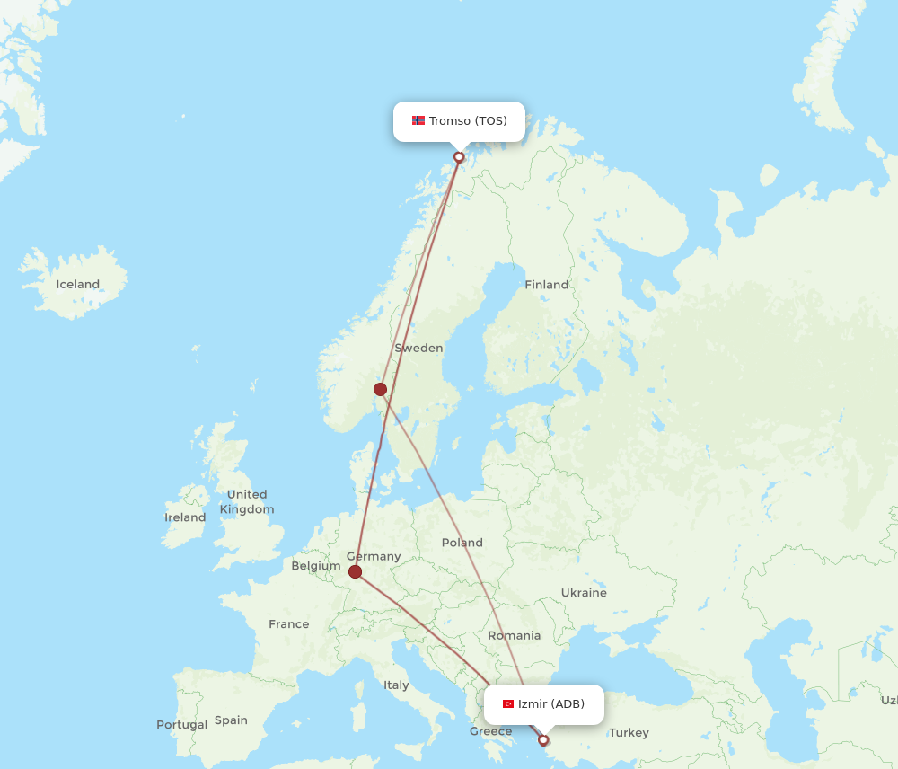 All Flight Routes From Tromso To Izmir, TOS To ADB - Flight Routes