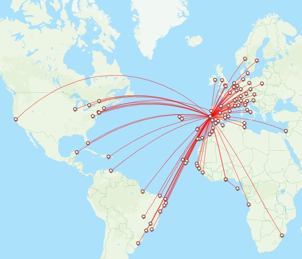 TAP Portugal airline routes (TP) - map - Flight Routes