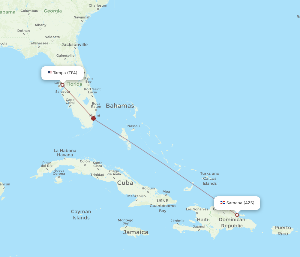 All flight routes from Tampa to El Catey/Samana, TPA to AZS - Flight Routes