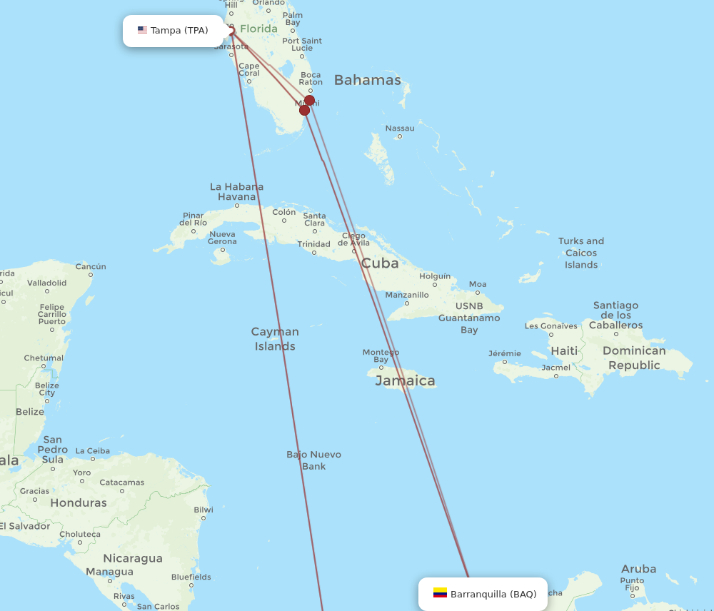 Flights from Tampa to Barranquilla TPA to BAQ Flight Routes