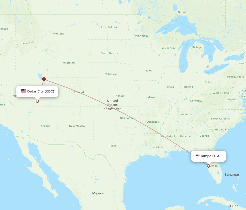 Flights from Tampa to Cedar City TPA to CDC Flight Routes