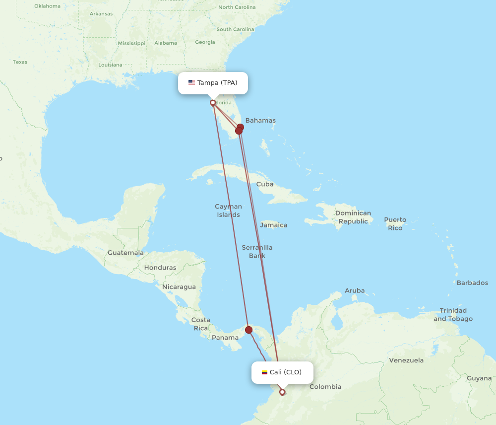 Flights from Tampa to Cali TPA to CLO Flight Routes