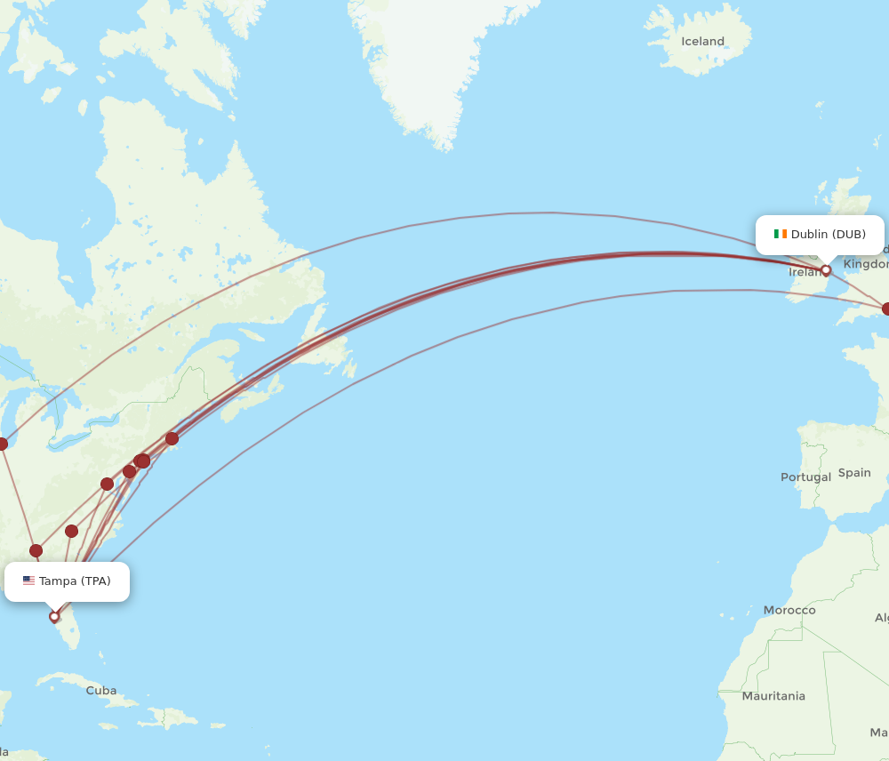 All Flight Routes From Tampa To Dublin TPA To DUB Flight Routes   TPA DUB 