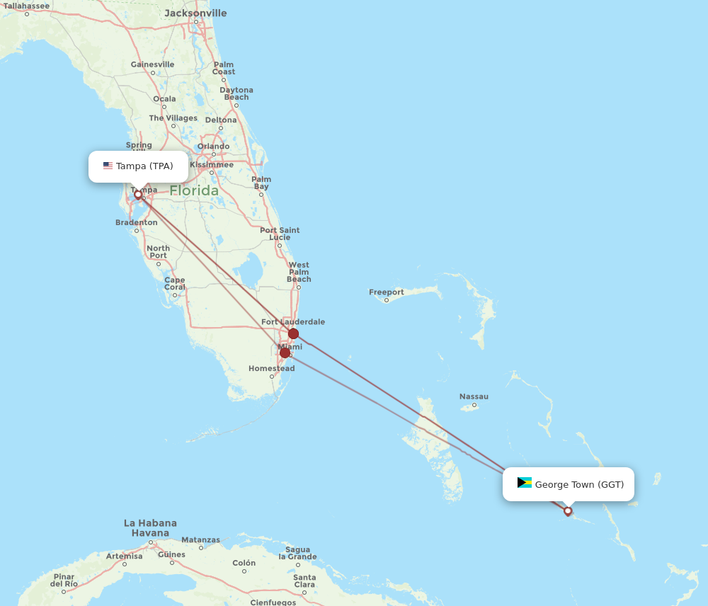 Flights from Tampa to George Town TPA to GGT Flight Routes