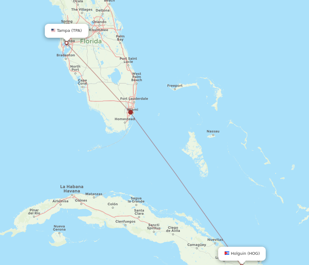 Flights from Tampa to Holguin TPA to HOG Flight Routes