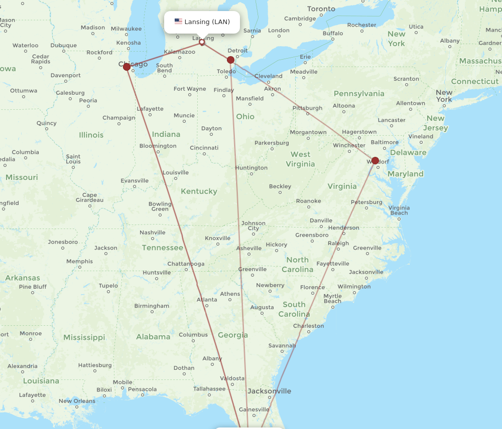 Flights from Tampa to Lansing TPA to LAN Flight Routes