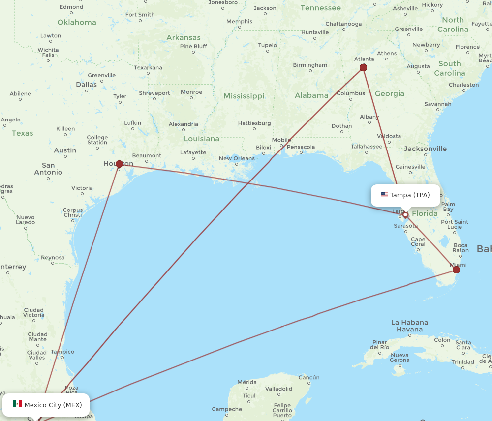 Flights from Tampa to Mexico City TPA to MEX Flight Routes