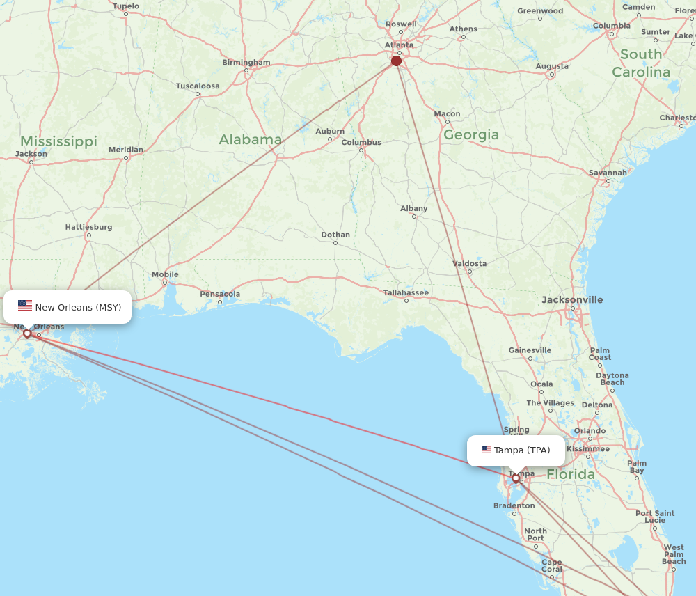 Flights from Tampa to New Orleans TPA to MSY Flight Routes