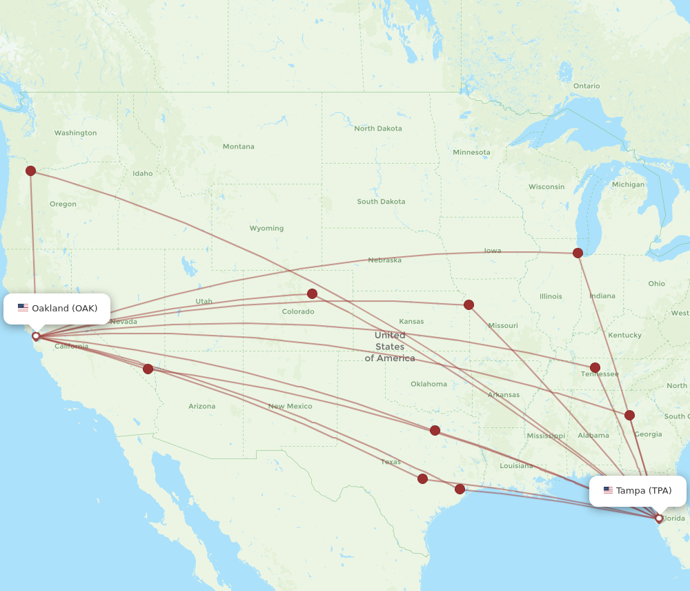 Flights from Tampa to Oakland, TPA to OAK - Flight Routes