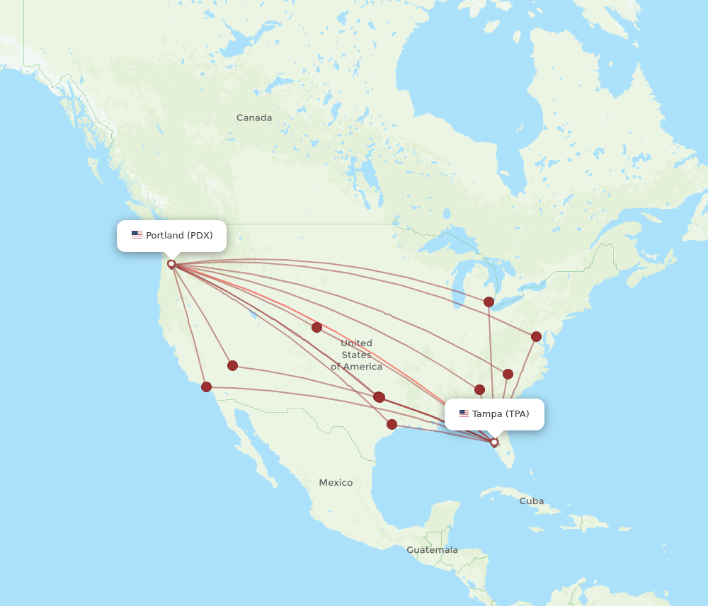 All flight routes from Tampa to Portland, TPA to PDX - Flight Routes