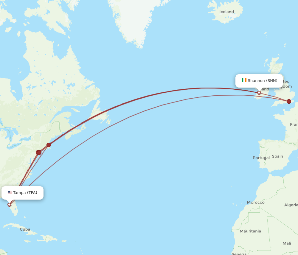 All Flight Routes From Tampa To Shannon, Tpa To Snn - Flight Routes