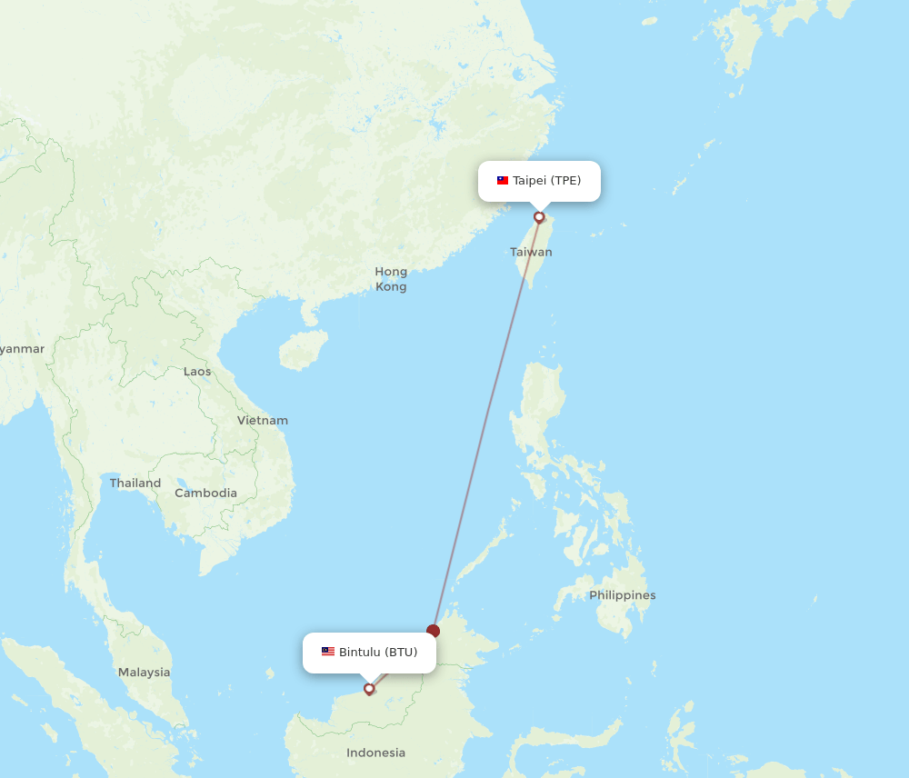 All Flight Routes From Taipei To Bintulu Tpe To Btu Flight Routes