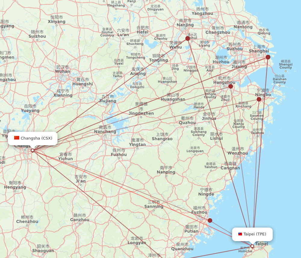 All Flight Routes From Taipei To Changsha, TPE To CSX - Flight Routes