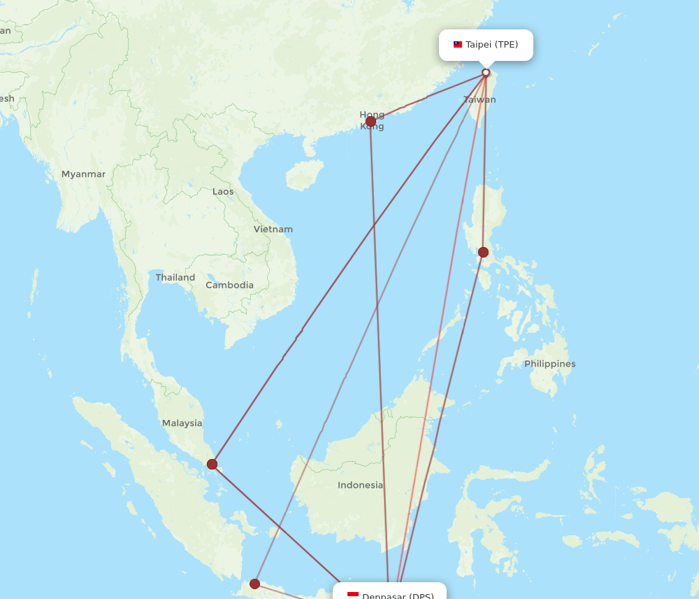 All Flight Routes From Taipei To Denpasar Tpe To Dps Flight Routes