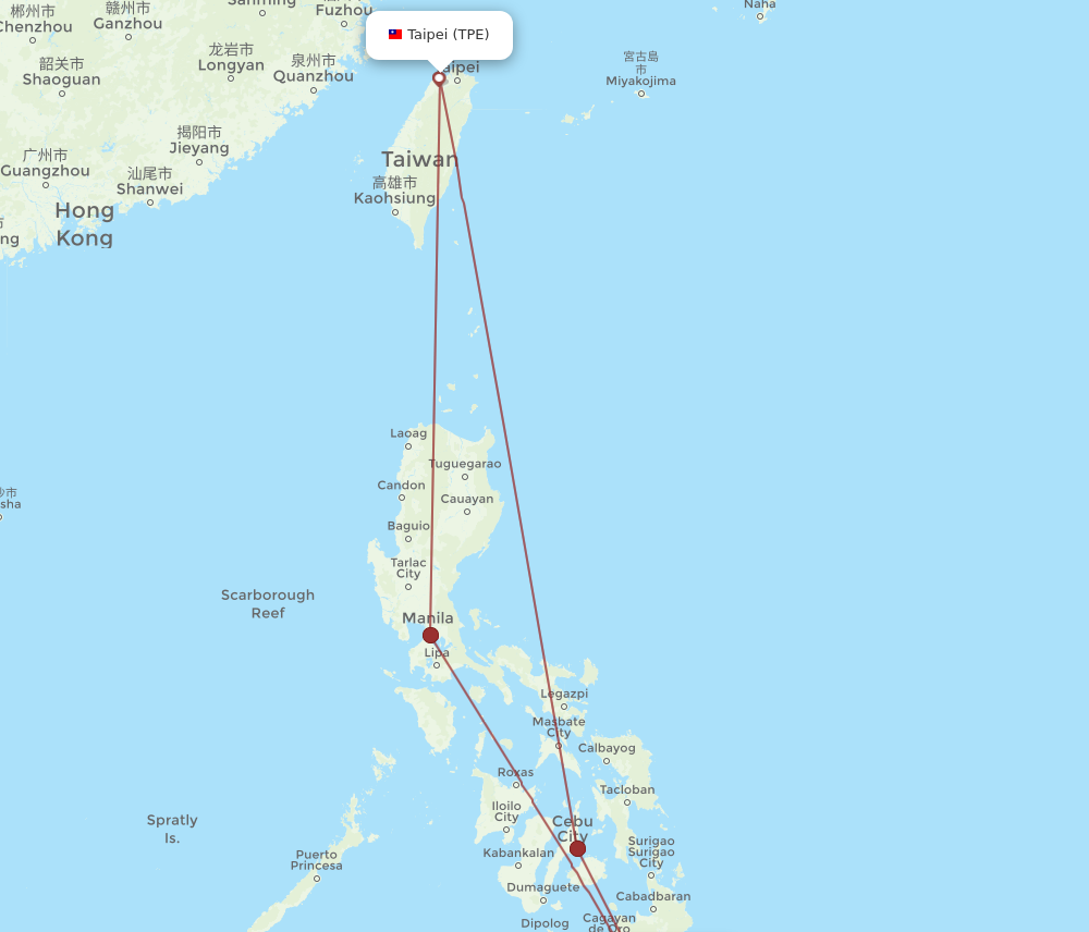 Flights from Taipei to Davao TPE to DVO Flight Routes