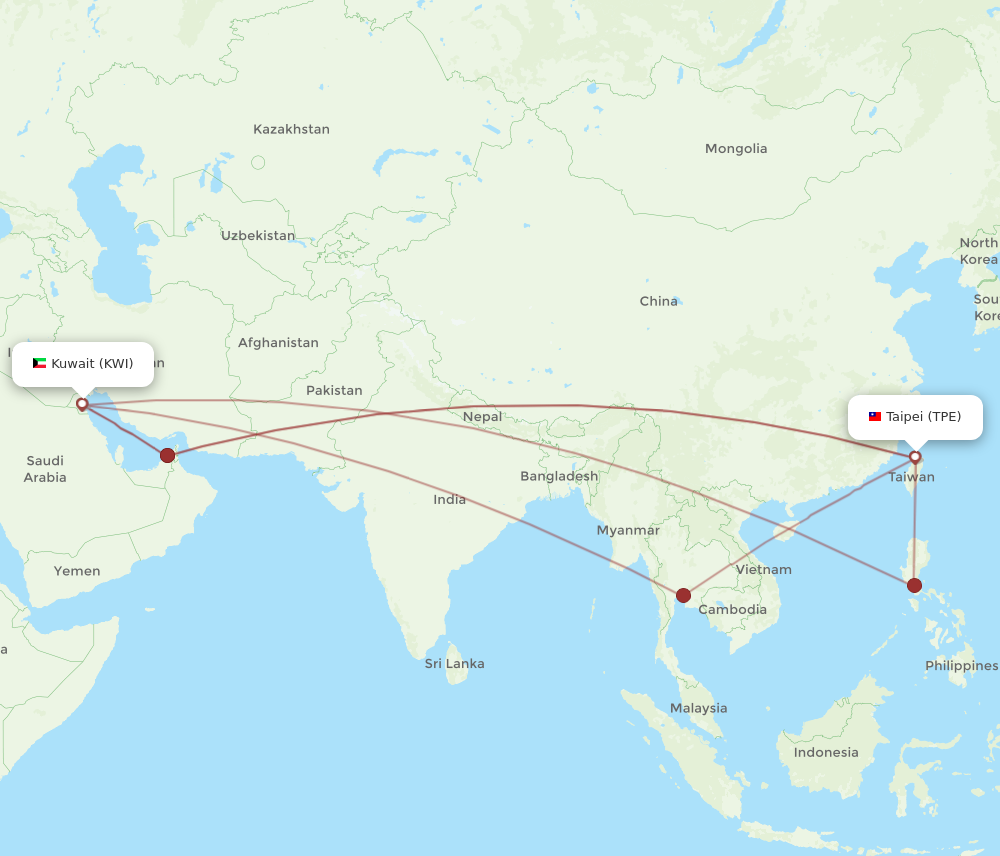 Flights from Taipei to Kuwait TPE to KWI Flight Routes