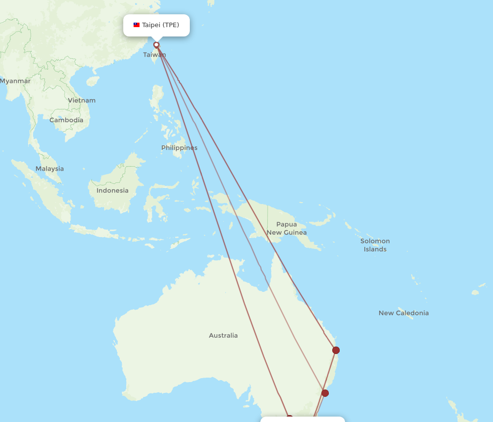 All flight routes from Taipei to Launceston, TPE to LST - Flight Routes