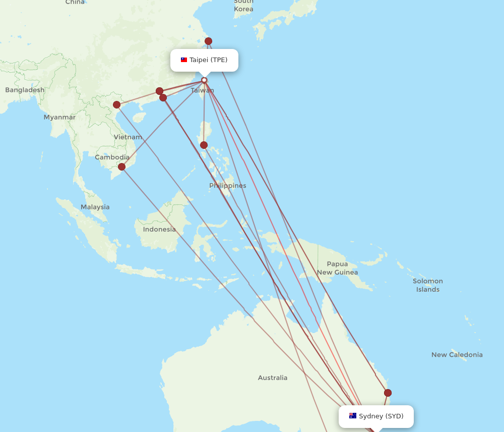 All flight routes from Taipei to Sydney, TPE to SYD - Flight Routes